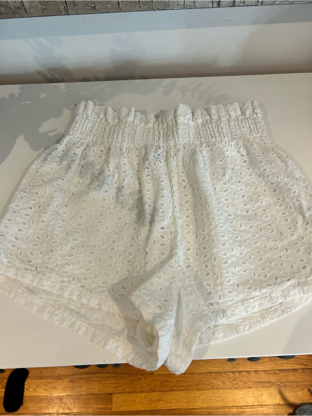SHEIN White High-Waist Eyelet Shorts
